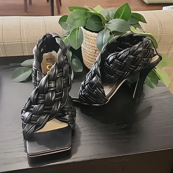 EGO Square Toe Puffy Braided Criss Cross Heels UK 6 US 8 Quilted Vegan Slingback - Picture 4 of 15